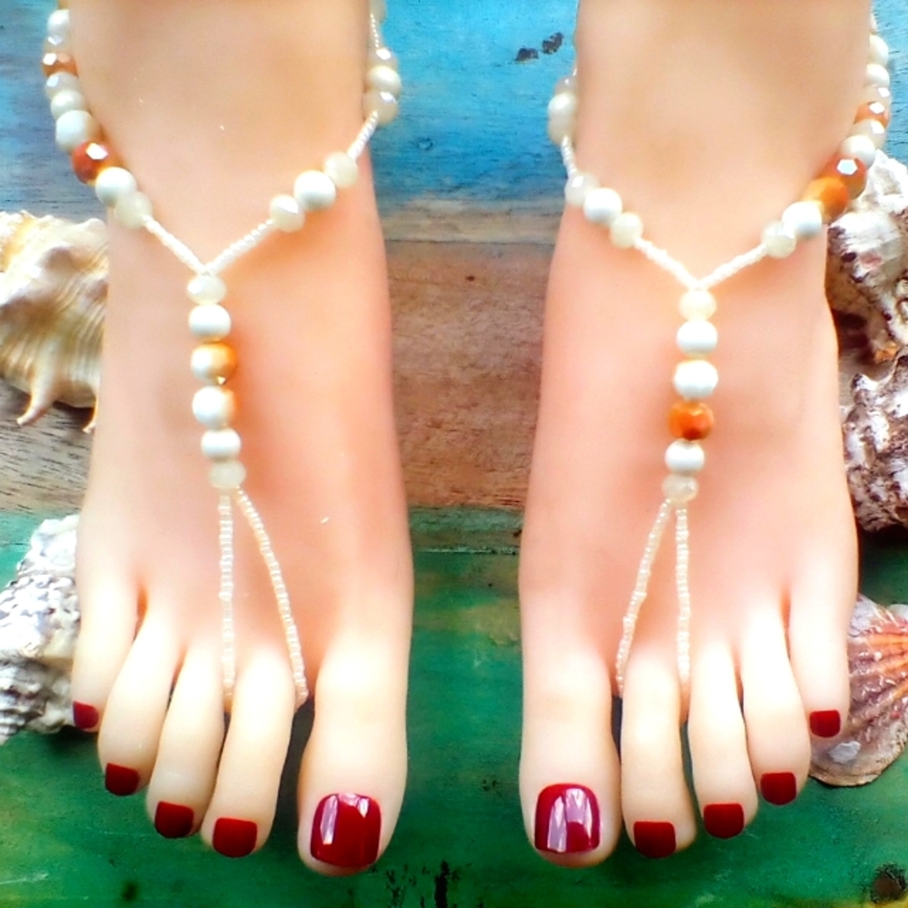 Orange and Cream Barefoot Sandals